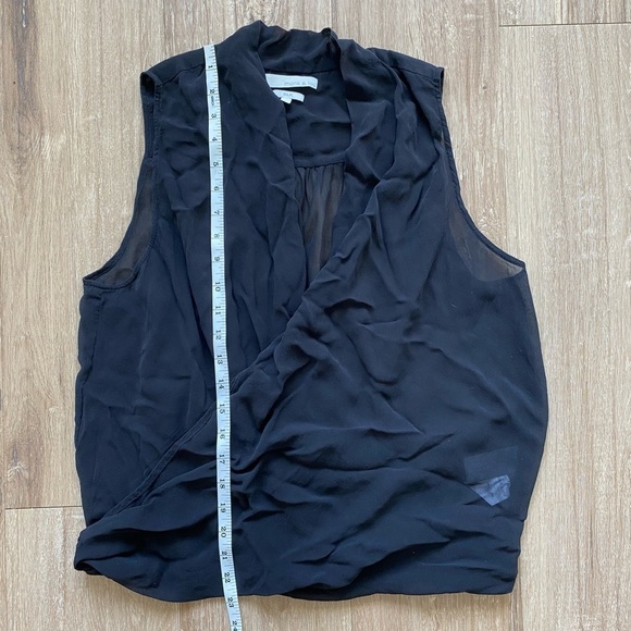 Monk & Lou 100% Silk V-Neck Band Collar Sheer Sleeveless Surplice Top - Picture 12 of 14